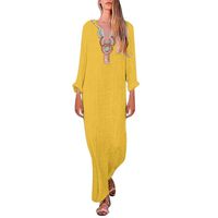 Siaonvr Long Dress,Women Casual Loose Dresses Printed Cotton Sleeveless V-Neck Maxi Dress Split Hem Baggy Kaftan Ankle-Length Long Maxi Dress Tops (XL-US:10, 74Yellow)