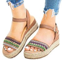 Cenglings Women Open Toe Tassel Bohemian Hemp Espadrilles Large Size Platform Shoes Buckle Sandal Wedges Ankle Strap Shoes(Brown,41)