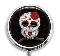 BeeGogo - Owl Custom Round Silver Pill Box Pocket 2.1 inches Medicine Tablet Holder Organizer Case for Purse