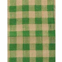 6" Wide x 10 Yards Checker Design Natural Burlap Ribbon (Green)