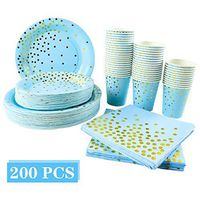 TOPNEW 200PCS Party Supplies Set Includes Disposable Paper Plates Cups and Napkins for Festival Party, Golden Dot Decoration Party Set, Serves 50 Birthday Party Wedding Shower Christmas