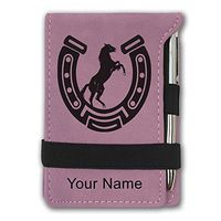 Mini Notepad, Horseshoe with Horse, Personalized Engraving Included (Pink)