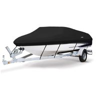 MSC Heavy Duty 600D Marine Grade Polyester Canvas Trailerable Waterproof Boat Cover,Fits V-Hull,Tri-Hull, Runabout Boat Cover (Black, Model B - Length:14'-16' Beam Width: up to 90")