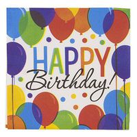JAM PAPER Birthday Party Beverage Napkins - 5 x 5 - Balloon Bash Design - 125 Napkins/Pack
