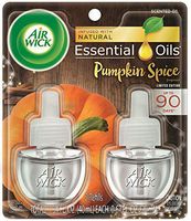 Air Wick plug in Scented Oil 2 Refills, Pumpkin Spice, Holiday scent, Holiday spray, (2x0.67oz), Essential Oils, Air Freshener, Packaging May Vary