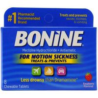 Motion Sickness Prevention Chewable Tablets Raspberry Flavour by Bonine for Unisex - 8 Count Tablets