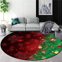 RUGSMAT Christmas Non-Slip Area Rug Pad Round,Jingle Bells Trees Door Mat Indoors Bathroom Mats Non Slip Diameter-55