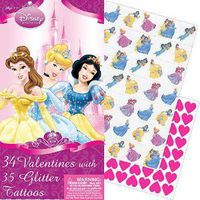 Disney Princess 34 Valentines with 35 Glitter Tattoos