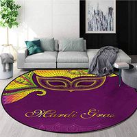 RUGSMAT Mardi Gras Machine Washable Round Bath Mat,Colorful Lace Style Corner Ornaments Calligraphy and Dotted Mask Design Non-Slip No-Shedding Bedroom Soft Floor Mat,Round-59 Inch