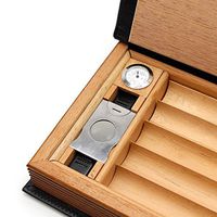 Galiner Cigar Travel Humidor Box, Genuine Leather Cigar Case, Spanish Cedar Wood Lined Tray Cigar Cutter Hygrometer Humidifier, Book Shape