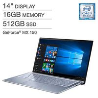 ASUS ZenBook 14" UX431FN Intel i7-8565U 16GB RAM 512GB PCIe NVMe M.2 SSD 2GB NVIDIA GeForce MX150 Backlit Chiclet Keyboard Finger Print Reader Anti-Glare FHD (1920 x 1080) Display Windows 10 Home
