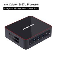 U300-H Mini PC Intel Celeron 3867U Mini Computer, Upgradable 4GB RAM+128GB SSD, HDMI/Mini DP/USB-C 4K@60Hz Output, 2X Ethernet Port, Support Windows 10 Pro, Chromium & Linux OS, PXE Boot and WOL