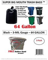 64 Gallon Super Big Mouth Trash Bags 3-Pack Plus 1 Free Rubber Tie Down Band