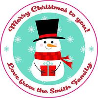Christmas Design Die Cut Personalized Vinyl Stickers Custom Personalized with Your Text for Presents, Christmas Cards & Letters, Gifts, Packages & Boxes, and More (Snowman)