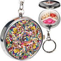 Portable Metal Pill Organizer Keychain Case Stash Box with 3 Compartments for Medicine Vitamin (Colourful Ornamental Rose)