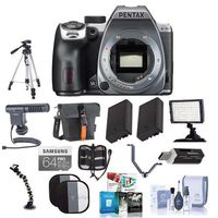 Pentax K-70 24MP Full HD DLR Camera with SMCP-DA 18-135mm f/3.5-5.6 ED AL DC WR Lens, Silver - Bundle with 64GB SDXC U3 Card, 2x Spare Battery, Tripod, 62mm Filter Kit, Software Package and More