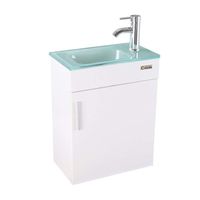 U-Eway Wall Mounted Bathroom Vanity and Sink Combo 18.4"x 10.5",Modern Small Bathroom Vanity Set 27"x 18.4", with Top Clear Glass Bowl, with Faucet Chrome P-Trap Pop Up Drain,Without Mirror,(White)