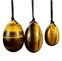 ELYSAID Set of 3 Drilled Natural Tiger Eye Yoni Eggs Gemstone Muscle Exercise Balls ,Massage Stones for Women to Train Pelvic Muscles Exercise Stones