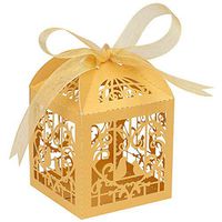 50pcs Gold Paper Candy Gift Box Laser Cut Love Heart Bird Wedding Favor Party Supplies tokoeasy