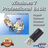 9th & Vine USB Compatible With Windows 7 Professional 64 bit. Install To Factory Fresh, Recover, Repair and Restore Boot Disc. Fix PC