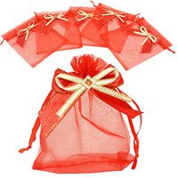 LanTian Organza Bags, 50 Pcs Gift Bags Organza Drawstring Pouch for Jewelry Birthday Wedding Party Favors Gift Candy Christmas Thanksgiving Halloween (Red, 4x6)