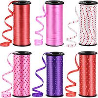 6 Rolls 600 Yards Valentine Curling Ribbon Gift Decorative Ribbon Heart Print and Solid Color Wrapping Ribbon for Valentine's Day Decoration
