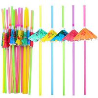 BronaGrand 100 Pieces Umbrella Straws,Disposable Flexible Drinking Straws Parasol Straws for Luau Parties, Bars, Restaurants,Kitchen Supplies,Island Themed Party