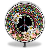 Glad grace Compact 3 Compartment Medicine Case, Customized Peace Sign Pill Organizer Metal Pill Box Pill Container for Purse, Travelling and Daily Needs