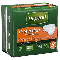 Depend Protection with Tabs Briefs, Small/Medium, Case/60 (3 bags of 20)
