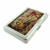 Perfection In Style Metal Cigarette Case with Built in Lighter Vintage Halloween Design 009