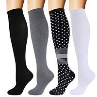 Copper Compression Socks for Men & Women 20-30 mmHg Medical Graduated Compression Stockings for Nurses Shin Splints Diabetic Sports Running Pregnancy (Black+Grey+Black+White, Large/X-Large)