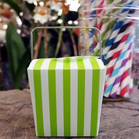 Stripe Print Mini Take Out Boxes with Wire Handle, 12-Packs (1 5/8" x 1/58" x 2", Green/White)
