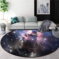 RUGSMAT Constellation Non Slip Round Rugs,Giant Nebula in Vivid Colors Space Motion Supernova Futuristic Oriental Floor and Carpets,Diameter-39 Inch Pale Pink Blue Black