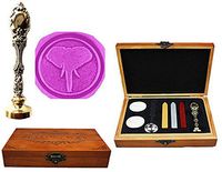 MNYR Elephant Ears Animal Luxury Wood Box Silver Metal Peacock Wedding Invitations Gift Cards Paper Stationary Envelope Seals Custom Logo Wax Seal Sealing Stamp Wax Sticks Melting Spoon Wood Gift Kit