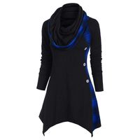 RUIVE Women's Plaid Print Blouse Turtleneck/Hooded Button Asymmetric Tops Casual Long Tartan Tunic Sweatshirt