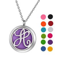 Essential Oil Necklace Diffuser Monogram Letter H Necklace Pendant Aromatherapy Locket Valentine‘s Day Gifts