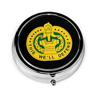 U S Army Drill Sergeant Logo Portable Round Silver Pill Box Pocket 3 Compartment Medicine Case for Pocket Or Purse
