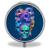 Skull Pill Case, Round Stainless Drug Organizer Container Medicine Cover for Pocket Daily&Weekly