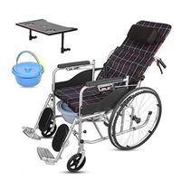 4 in 1 High Back Bedside Commode Chair,Reclining Toilet Seat Folding Wheelchair,with Pedal and Handbrake