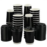 Anbers 12 oz Paper Coffee Cups with Lids, Pack of 100, Black