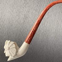 Native American Apache Headdress Meerschaum 1/2 Churchwarden Pipe by Paykoc M09036
