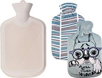 WINNPRIME Hot Water Bottle 2 Liters, Natural Rubber Hot Water Bag with 2 Replaceable Soft Fleece Covers, Great for Pain Relief, Hot Compress and Heat Therapy