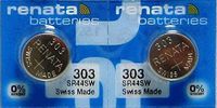 2 Renata 303 SR44SW Watch 0%Hg Mercury Free Battery Batteries by Renata
