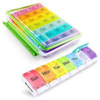 AUVON iMedassist 7 Day Pill Box Case with Spring Open Design (Once-A-Day) Bundle with AUVON iMedassist Travel Pill Organizer (7-Day / 4-Times-A-Day)