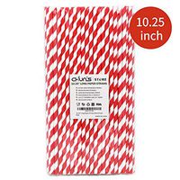 Extra Long Paper Straws 10 Inch, Red Stripe, 100 Count, 100% Biodegradable, for Drinks, Parties and Crafts, Tall Cups, Glasses and Bottles, Cake Pops, Christmas Drinking Straws