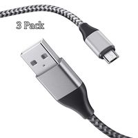 TONIWA Kindle Charger Cable 3Pack (5/6.5/10Ft),Extra Long Silver Nylon Braided USB Charging Cord for Amazon Kindle E-Readers and Fire Tablet and Other Micro USB Power Cord Phones,Tablets.