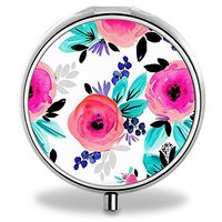 Flower Pill Case, Round Stainless Drug Organizer Container Medicine Cover for Pocket Daily&Weekly