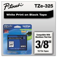 Brother TZ325 3/8in Labeling Tape (26.2ft, White on Black)