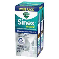 Vicks Sinex SEVERE Original Ultra Fine Mist Sinus Nasal Spray Decongestant for Fast Relief of Cold and Allergy Congestion, Twin Pack, 2 x 0.5 FL OZ,