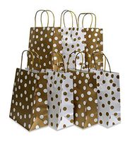 Assorted Bright Color Kraft Paper Gift Bags, Medium, Set of 16 Bags, 8" x 10" x 4" (Gold & White, 16 Bags)